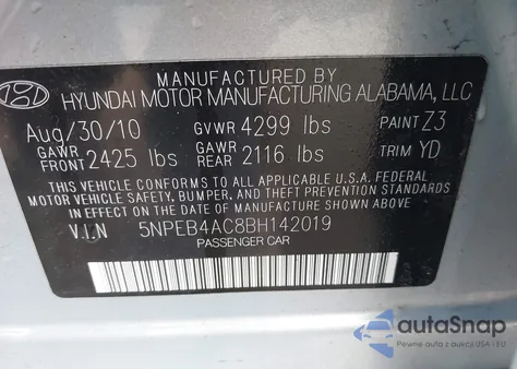 2011 Hyundai Sonata Gls из США, поврежденный, VIN 5NPEB4AC8BH142019